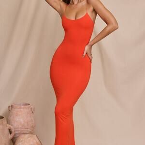 Oh Polly Micro Strap Detail Maxi Dress in Tangerine 8